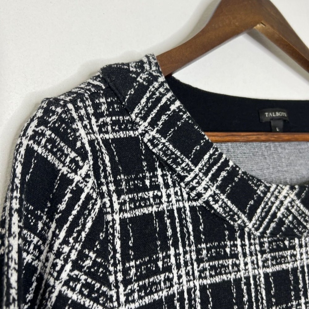 Talbots Sabrina Black Plaid 3/4 Sleeve Round Neck Pullover Sweater Size Large - Picture 3 of 7